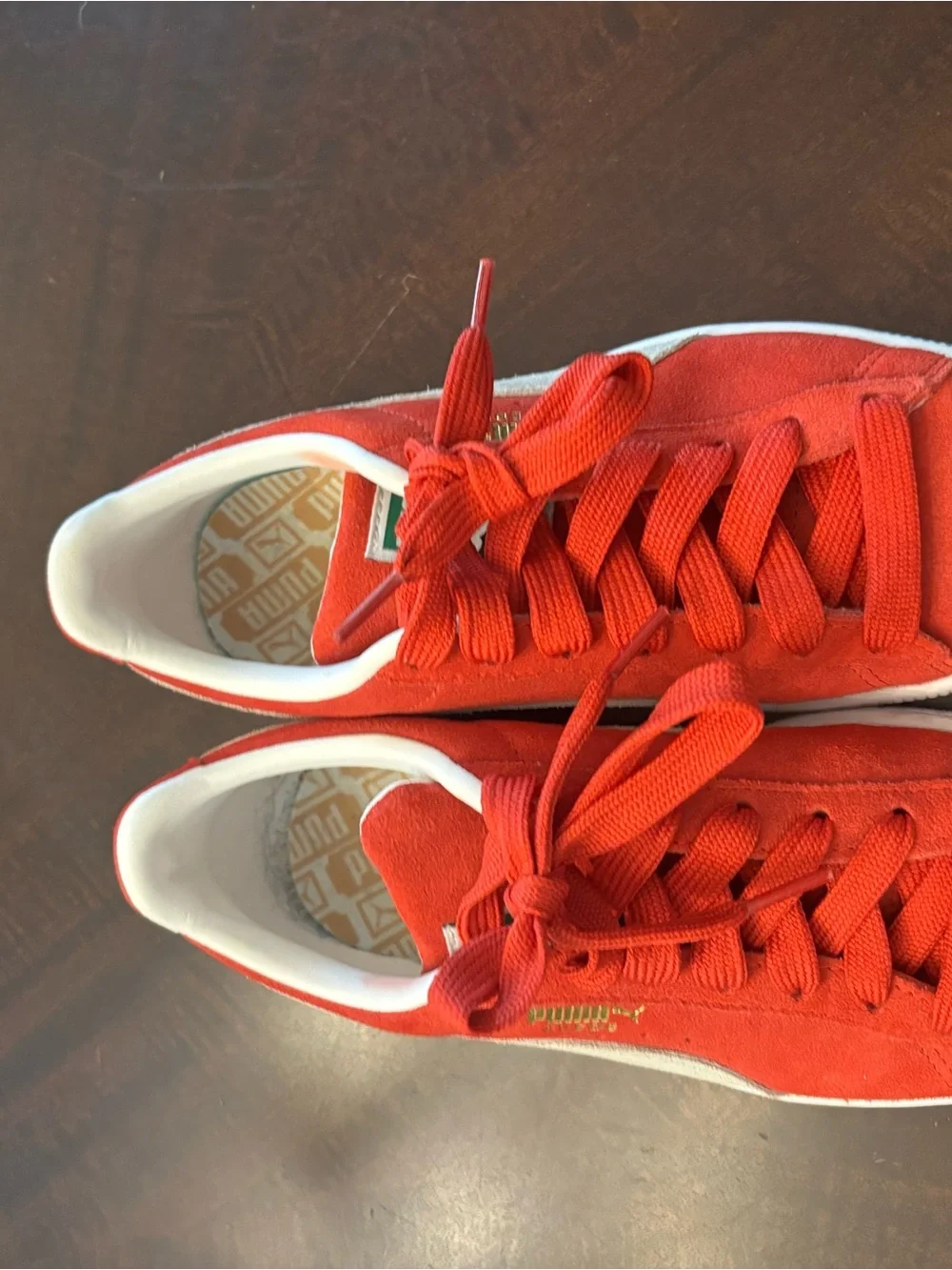Puma Red Suede Low-Top Sneakers with White Trimm